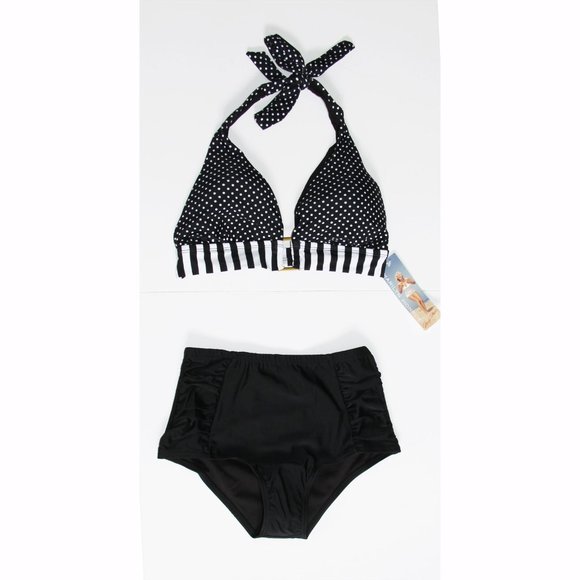 new SMALL bikini 2 piece swimsuit set mid-rise retro vintage pin up classic 4 6 - Picture 1 of 12